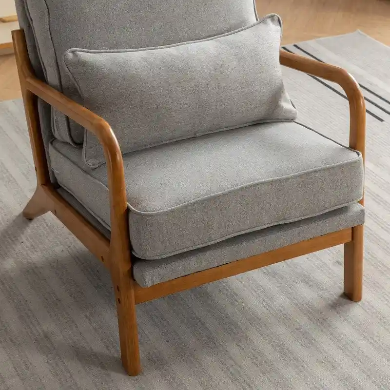 SEYNAR Mid Century Boucle Uplostered Soild Wood Accent Armchair with Pillow