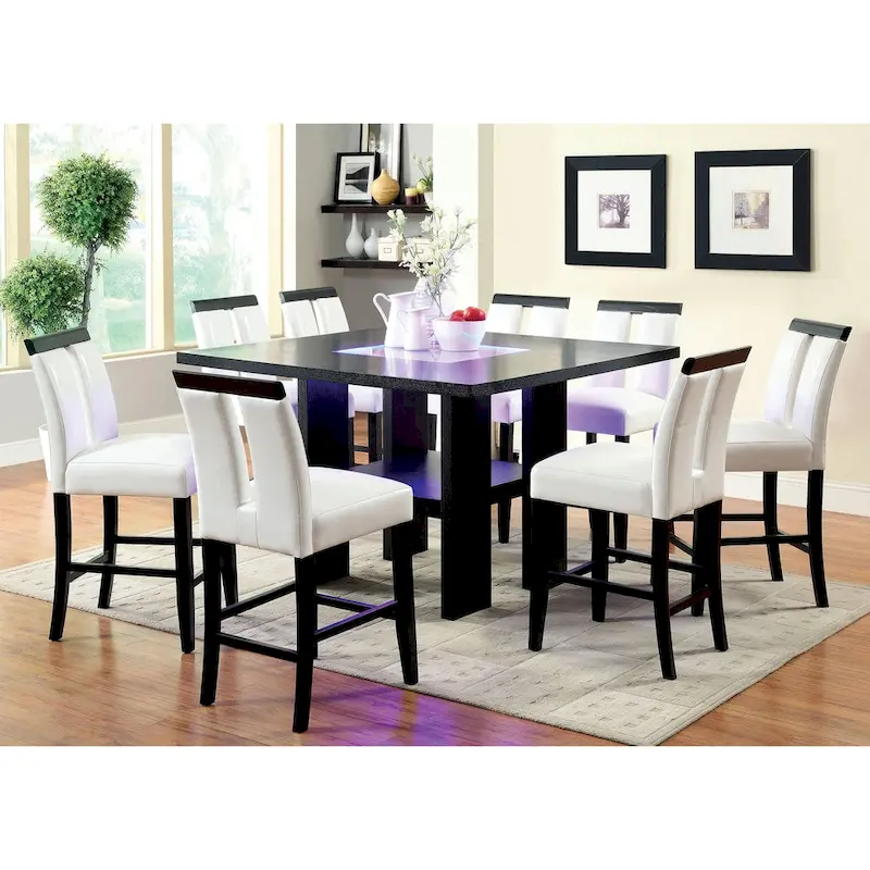 Blanton Modern Black Wood 9-Piece Counter Height Dining Set by