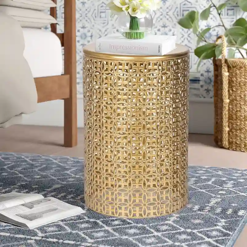 Adeco Metal Set of 2 Round End Tables Nightstands Coffee Side Tables