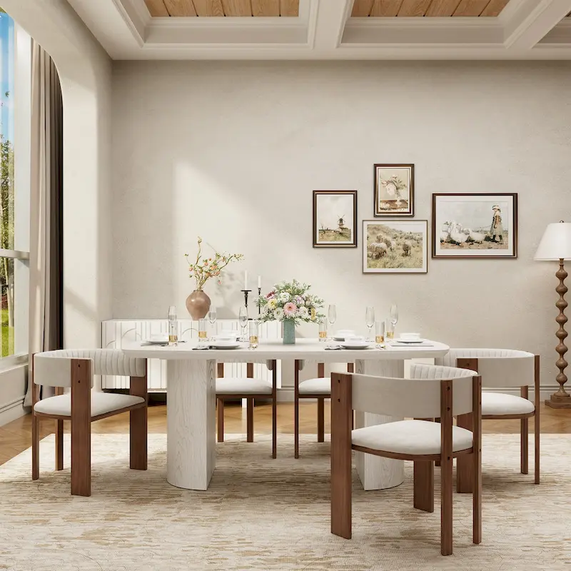 Beige Wood Dining Table - 6 Seater 70.86