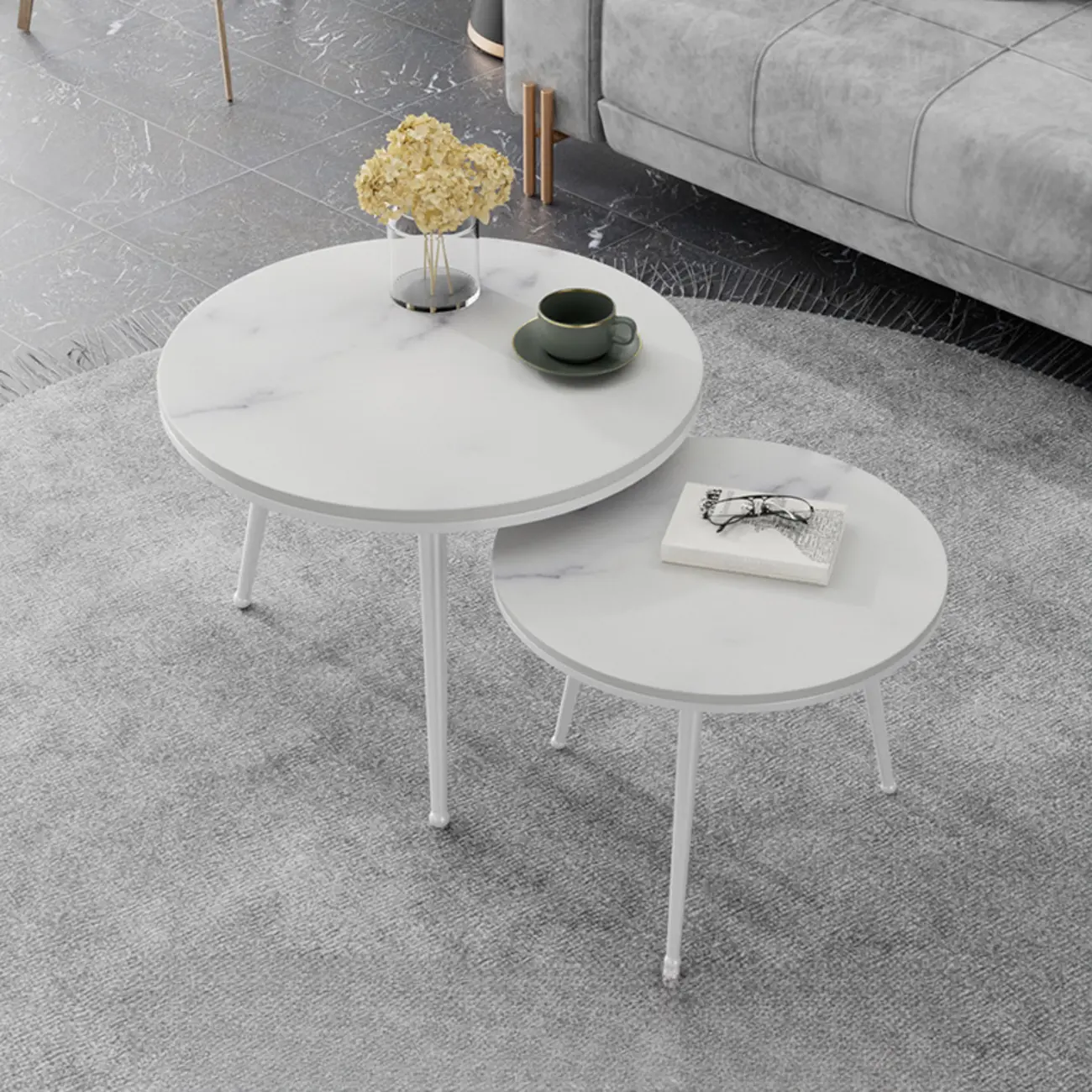 Modern Marble-Top 3 Legs Round Nesting Tables