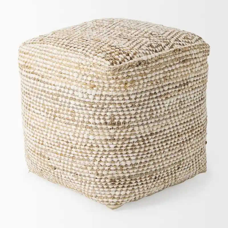 Mercana Ekani Cream & Beige Cotton Square Pouf
