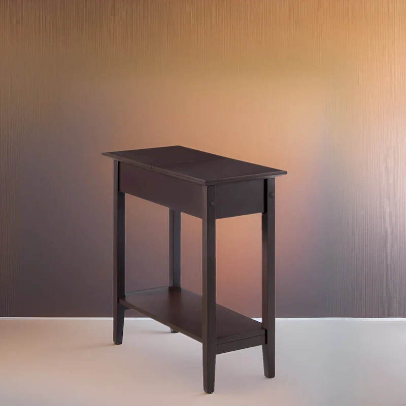 Narrow Flip-Top End Table with Drawer & Shelf, Gray/Black/Espresso/Cream/White/Cherry