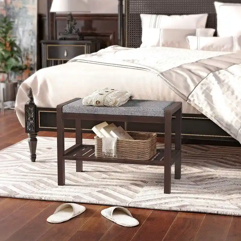 Shoe Rack Bench with Cushion Upholstered Padded Seat