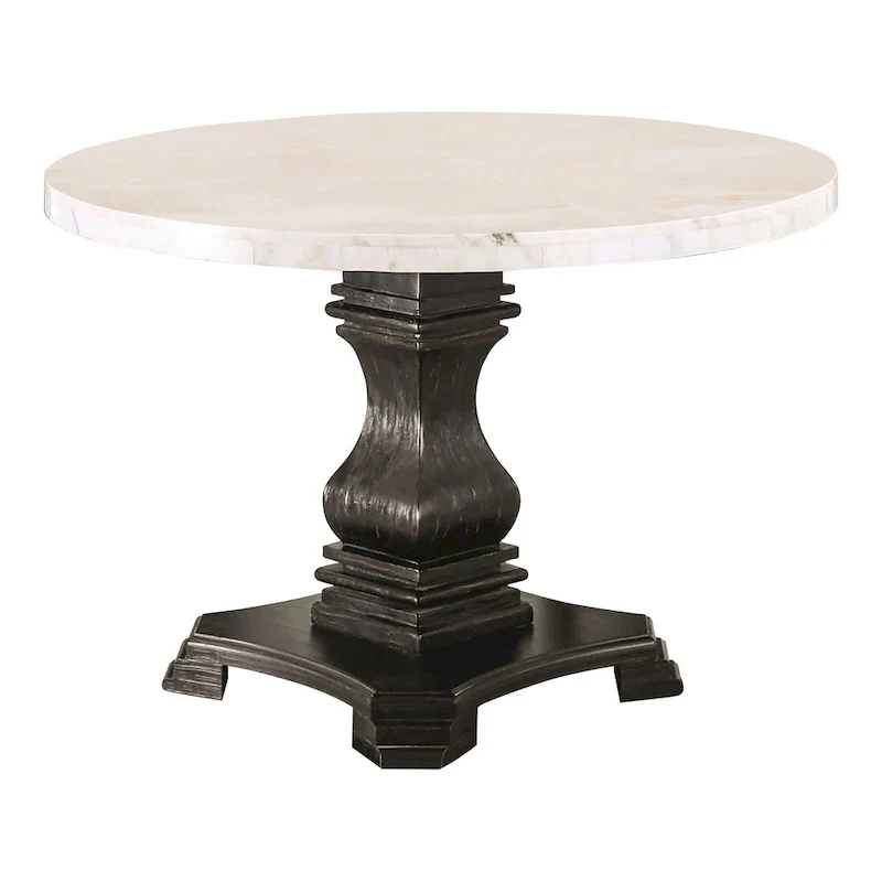 Brec Farmhouse Marble Top 5-Piece Round Dining Table Set with Tufted Chairs by