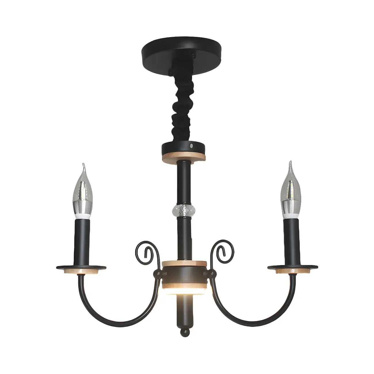 Traditional Rustic Black Metal Candle Chandelier