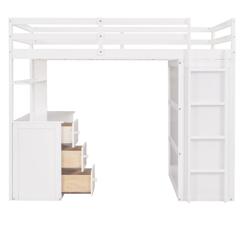 Twin Loft Bed with Study Station and Built-in Wardrobe, Desk & Drawers, 400lb Capacity
