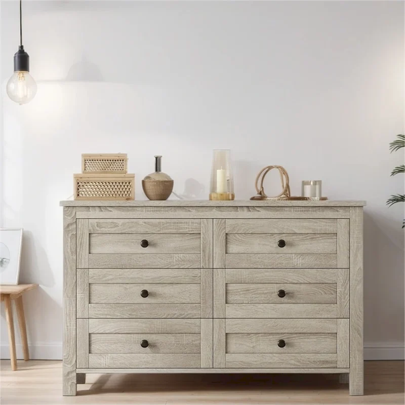 Farmhouse Style Wooden Dresser with 6 Drawer