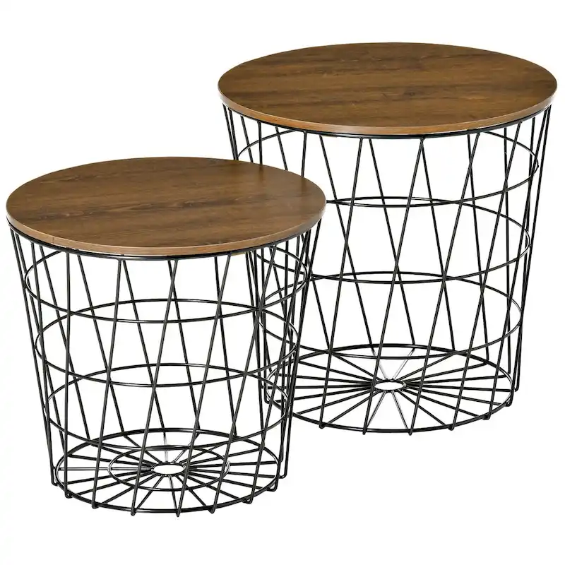 End Tables Set of 2, Nesting Tables with Storage, Round Accent Side Tables with Removable Top for Living Room, Bedroom
