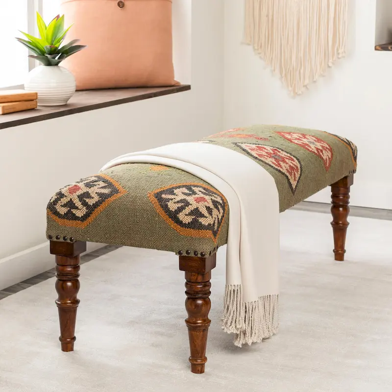 Livabliss Anupama Southwestern Upholstered Jute Bench