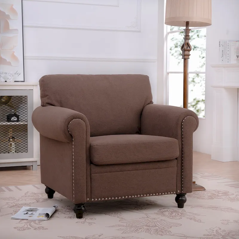 Brown 37.4 Accent Chair with Nailheads