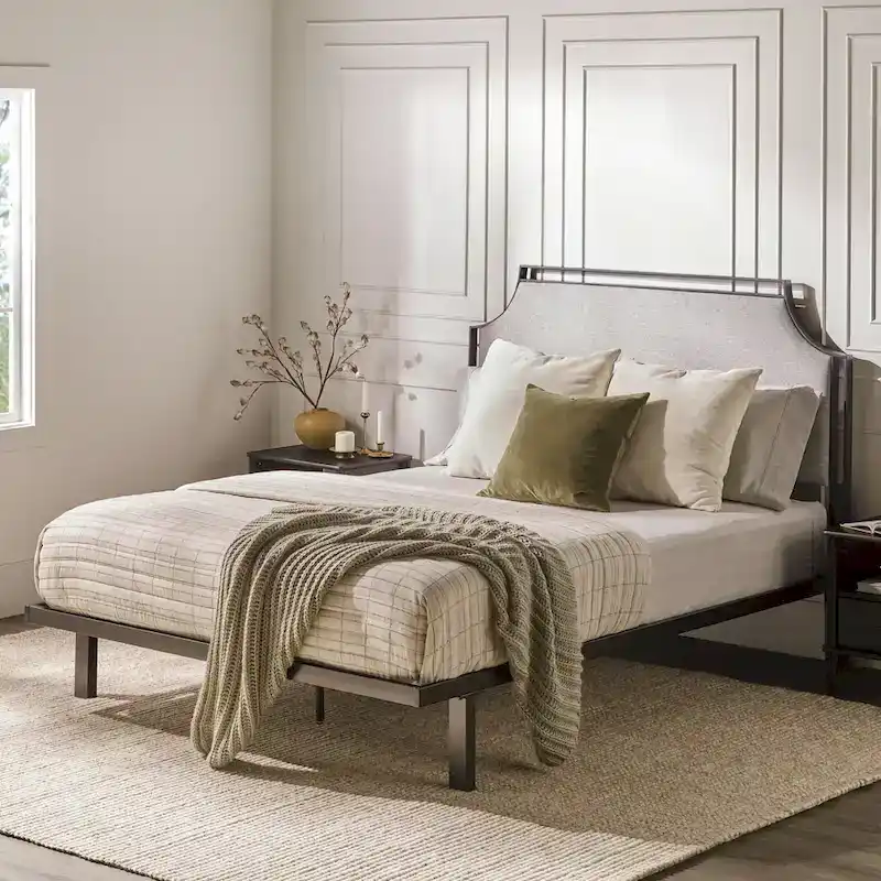 Middlebrook Designs Upholstered Curved Metal Queen Bedframe