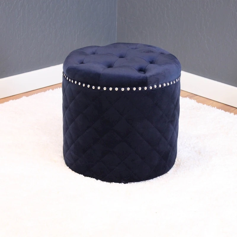 Lemele Solid Round Velvet Ottoman