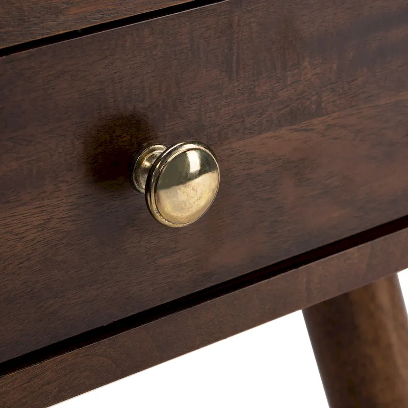 Mid-Century End Table with Brass Caps – Navy / White / Brown, Dark Wood, Single