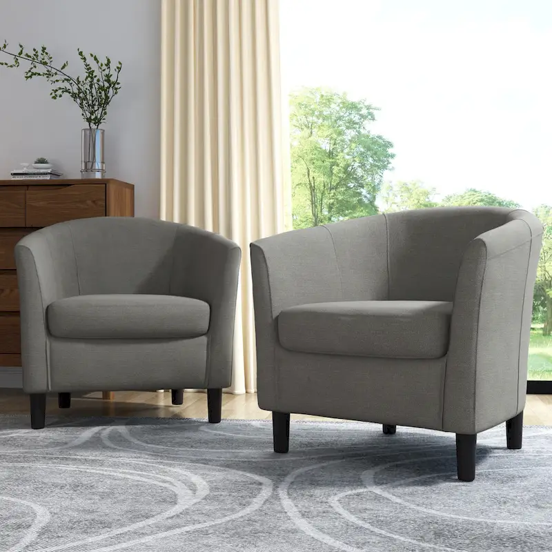 Set of 2 Upholstered Modern Barrel Accent Chair Wood Legs