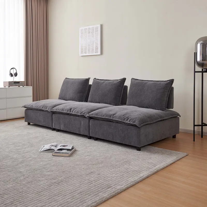 Chenille Upholstered Armless Modular Sectional Sofa, Free Combination