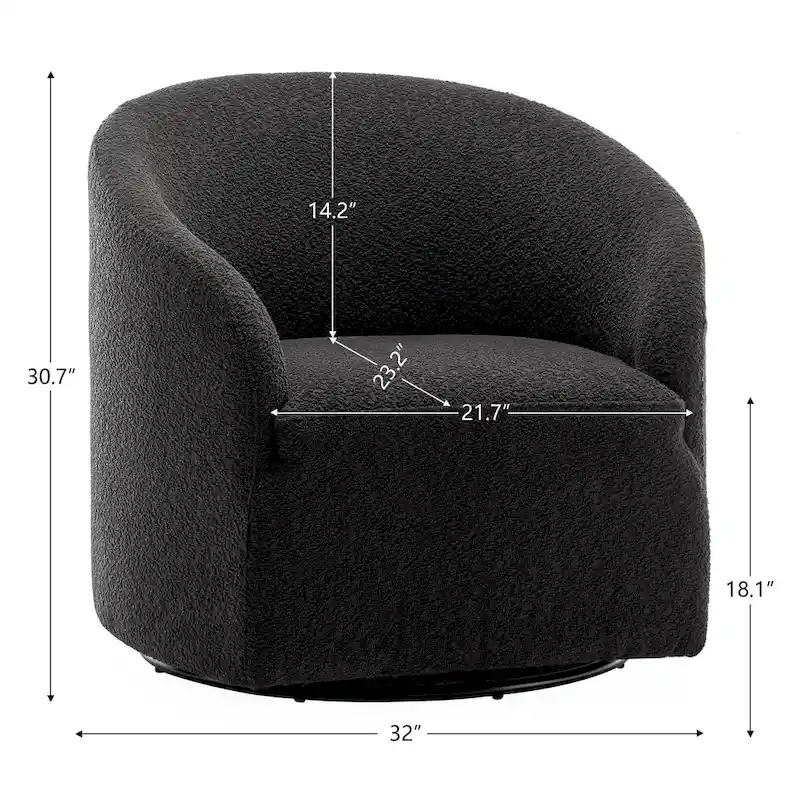 KINWELL 32W Boucle Upholstered Swivel Barrel Accent Armchair