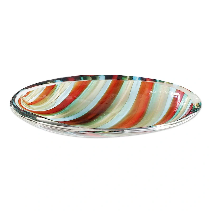 Novica Handmade Oval Circus Hand Blown Art Glass Centerpiece