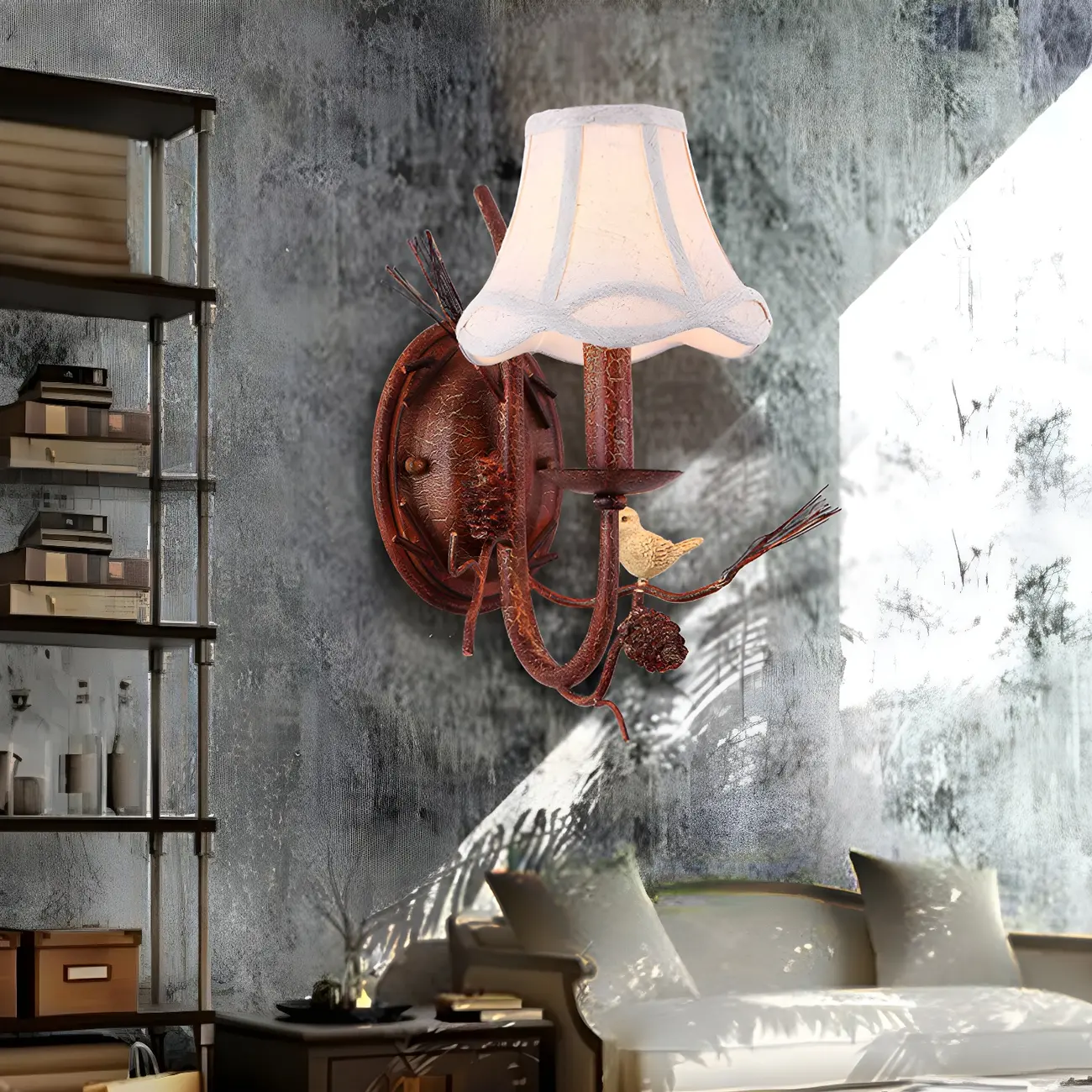 Traditional 2-Light Rust Resin and Fabric Wall Sconce