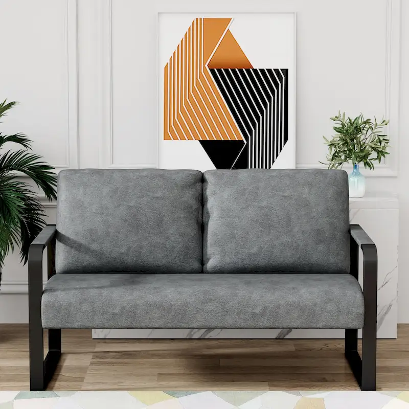 Loveseat Couch Bench Settee for Living Room, Upholstered Small Sofa Couch PU Leather Banquette Lounge Bench for Dining Room