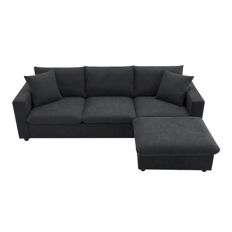 Modern L-shaped 4-Seat Sectional Sofa Couch Set with Ottoman