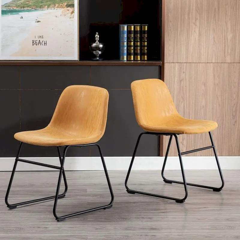 Modern Faux Leather Dining Chairs with Metal Frame (Set of 2) - Water Resistant