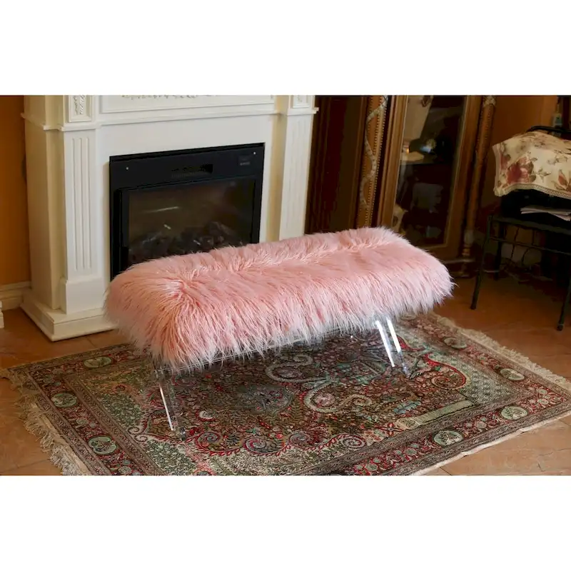 Best Quality Furniture X-Leg Faux Fur Bench