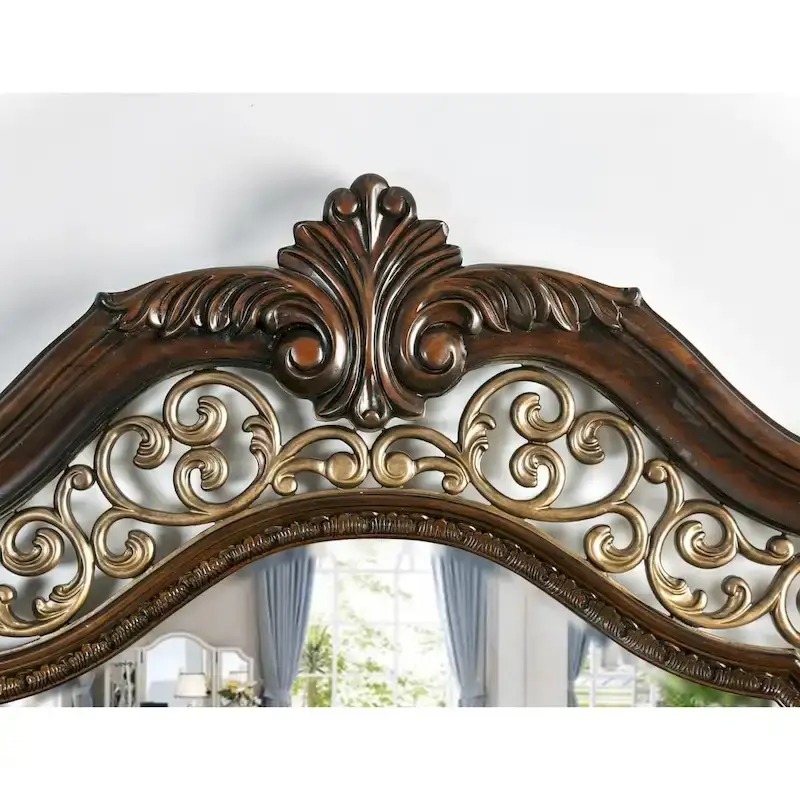 Traditional Brown Wood Carved Panel Bed