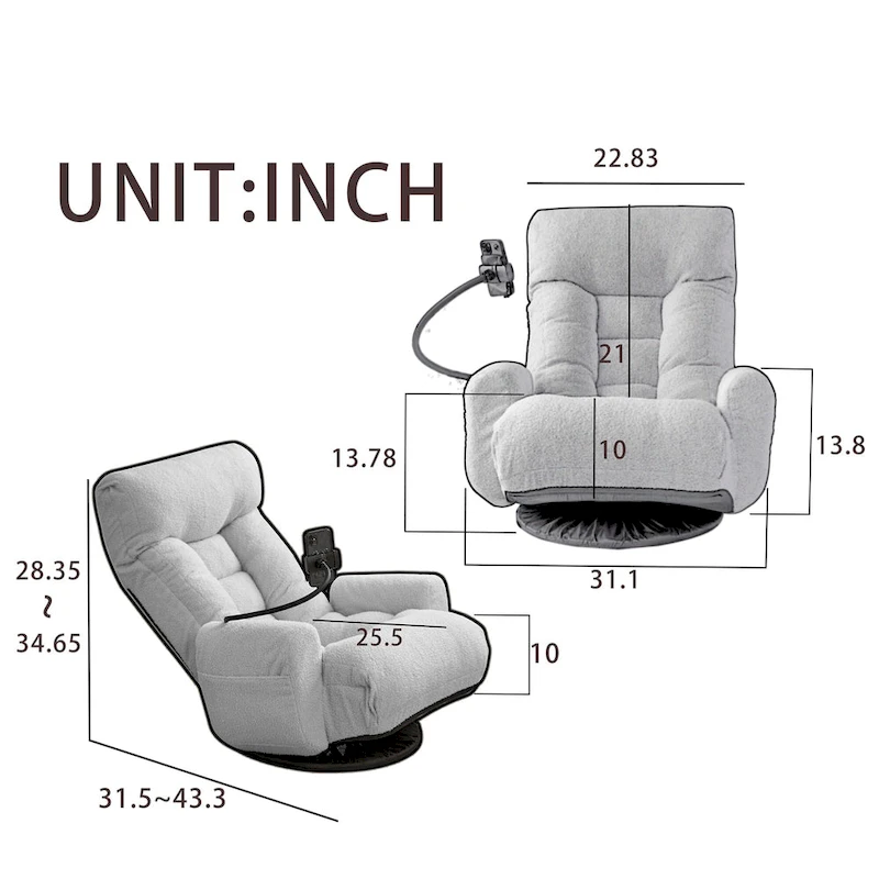 Beige Boucle Swivel Recliner with Phone Holder, Adjustable Headrest, and Backrest