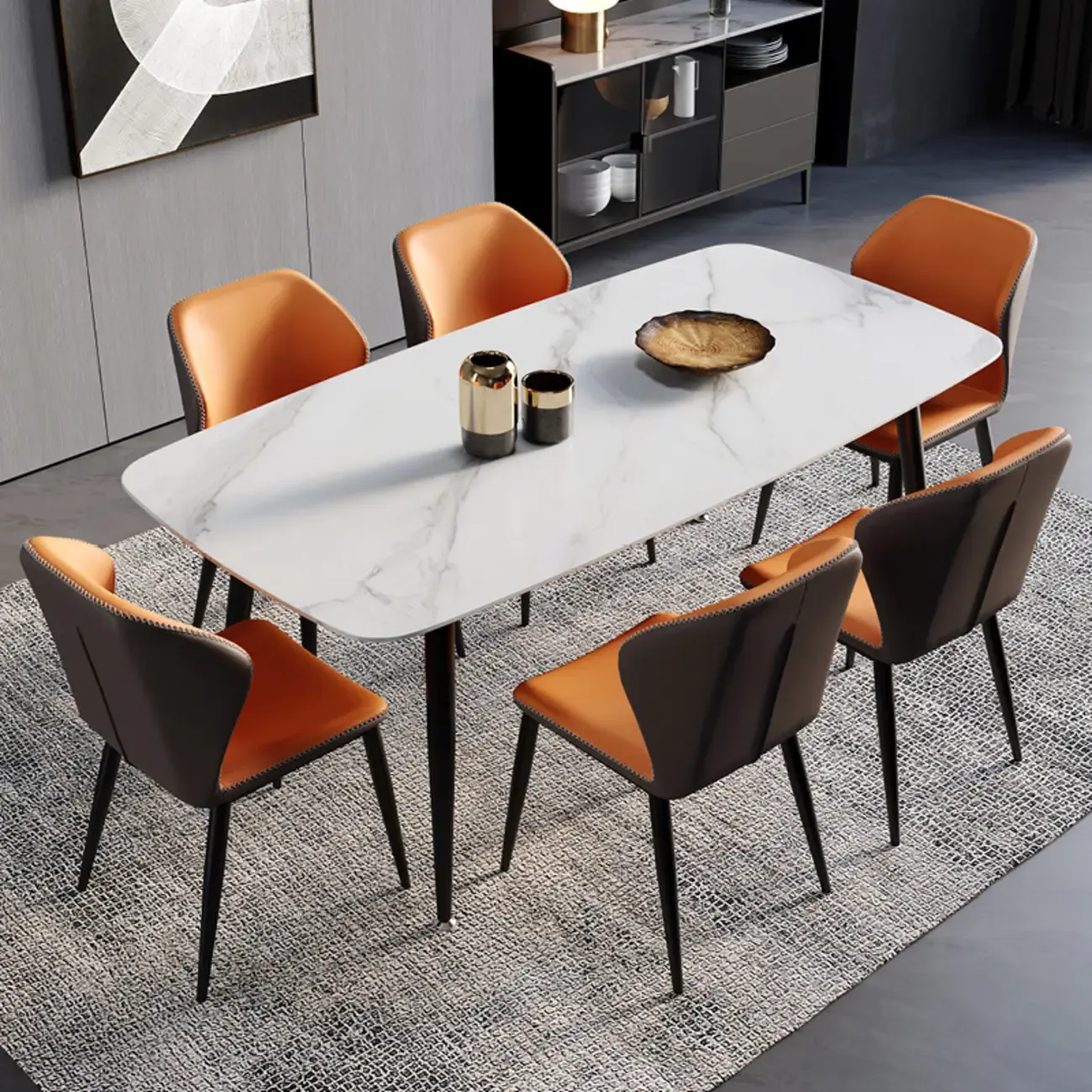 Scandinavian Faux Leather Wingback Dining Chairs