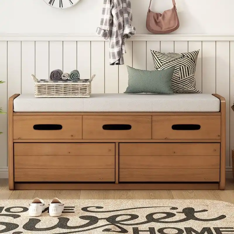 Storage Bench with 2 Drawers and Hidden Storage Space