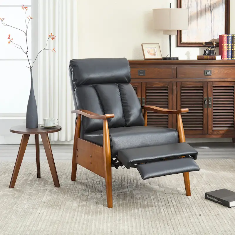 PU Leather Recliner Chair,Living Room Solid Wood Accent Chair