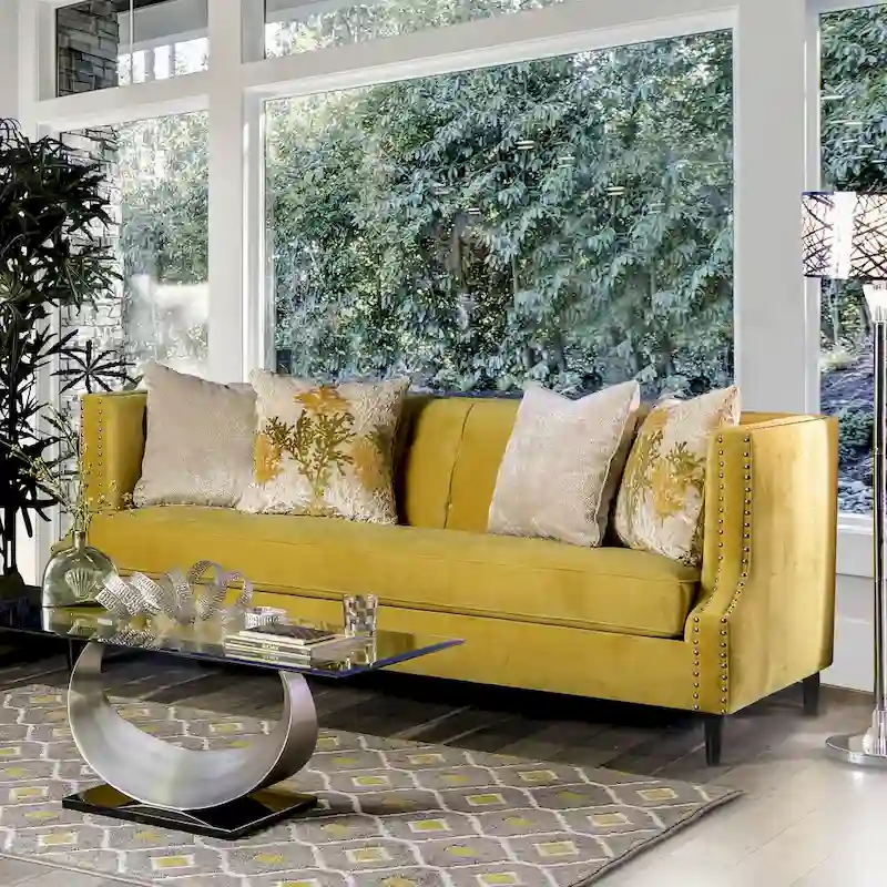 Transitional Fabric Upholstered Tufted Back Tuxedo Arms Sofa