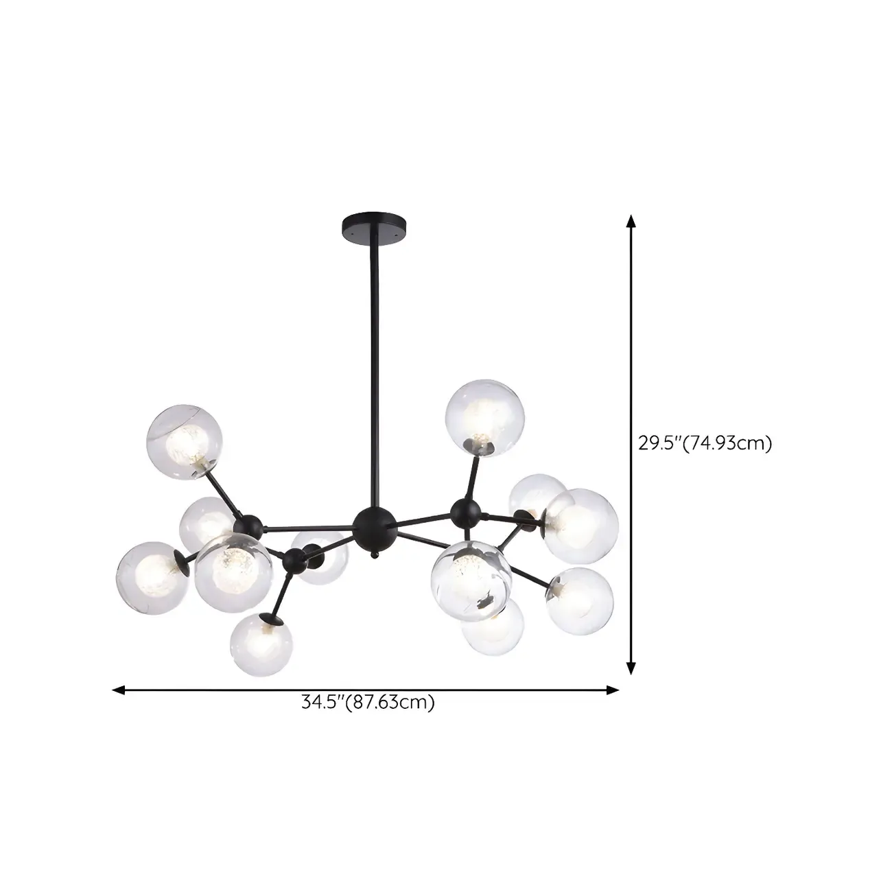 Modern Industrial Sputnik Black Glass 9-18 Light Chandelier