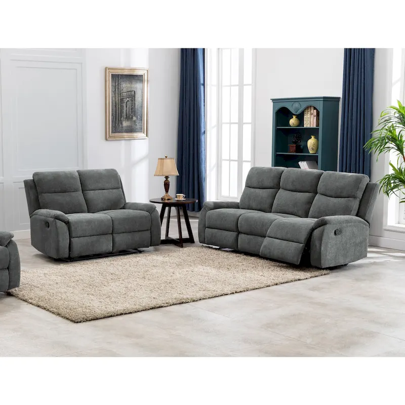 Transitional Faux Leather Reclining Living Room Sofa Set