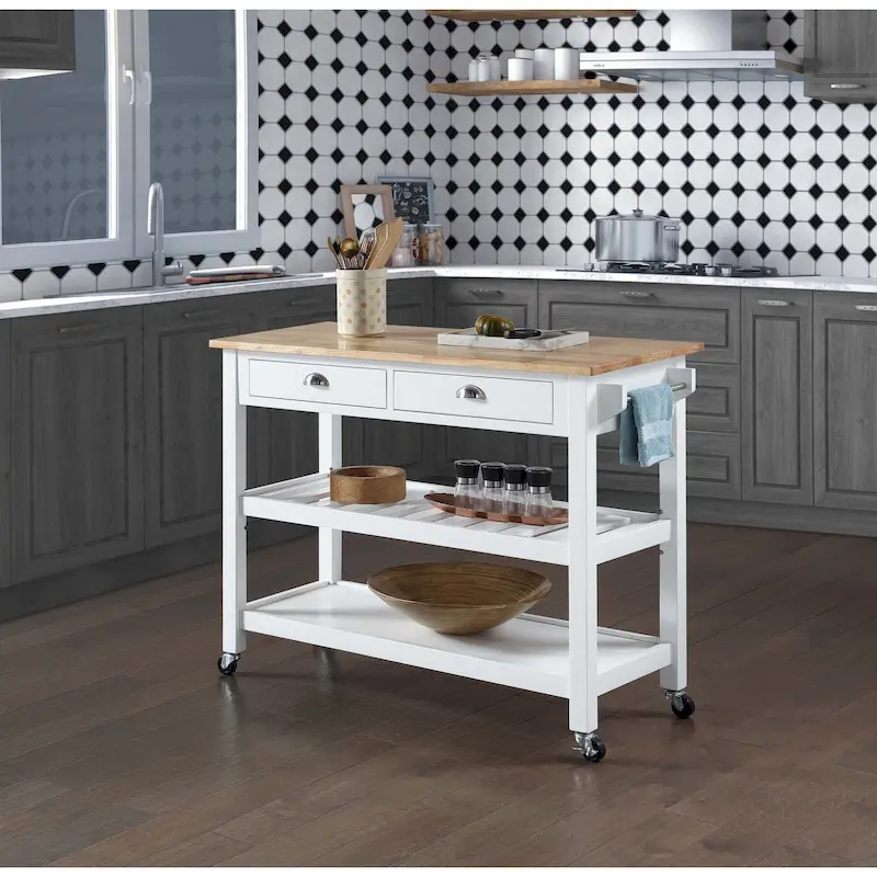 Convenience Concepts American Heritage 3 Tier Butcher Block Kitchen Cart with Drawers