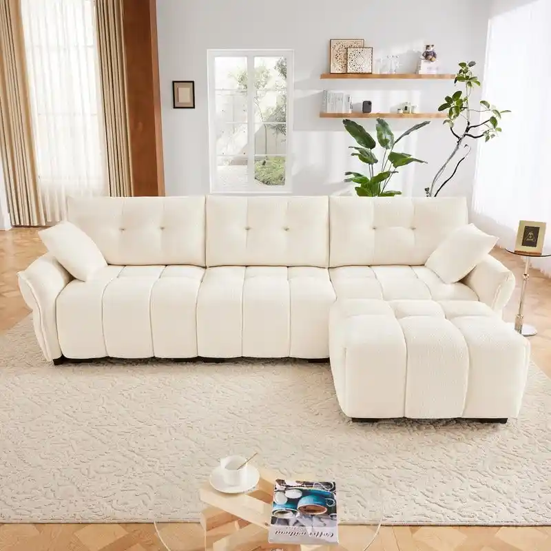 110.2 Chenille Three Seater Upholstered Sofa, 1 Ottoman