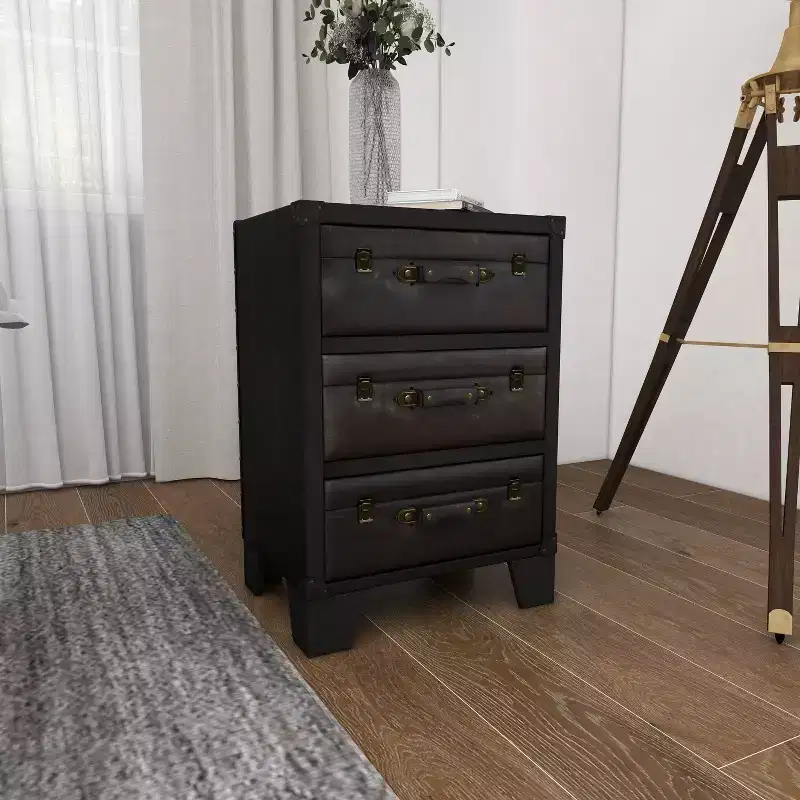 Traditional Wood and Faux Leather Cabinet Dark Brown - Olivia & May