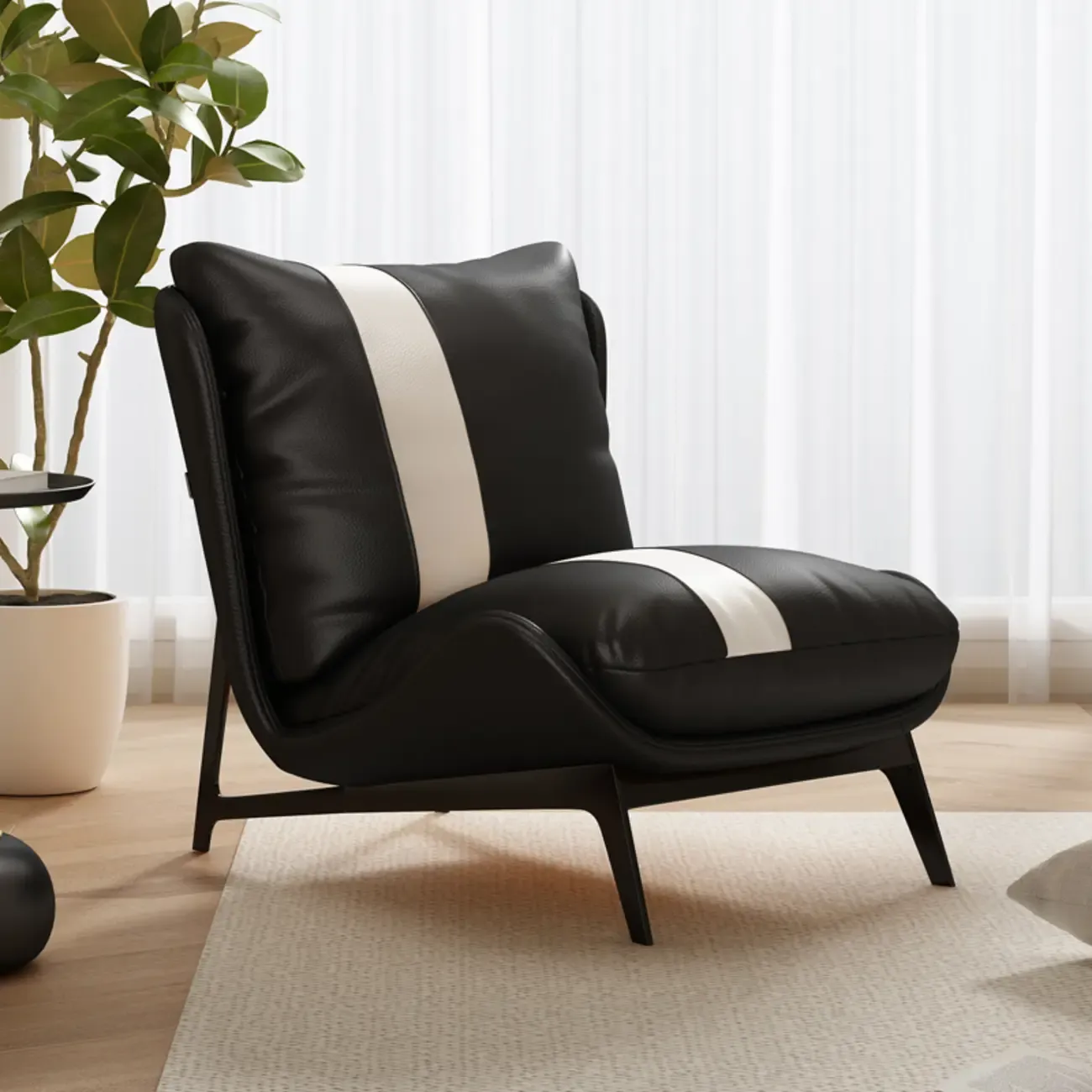 Modern Cat-Resistant Leather Striped Accent Chair