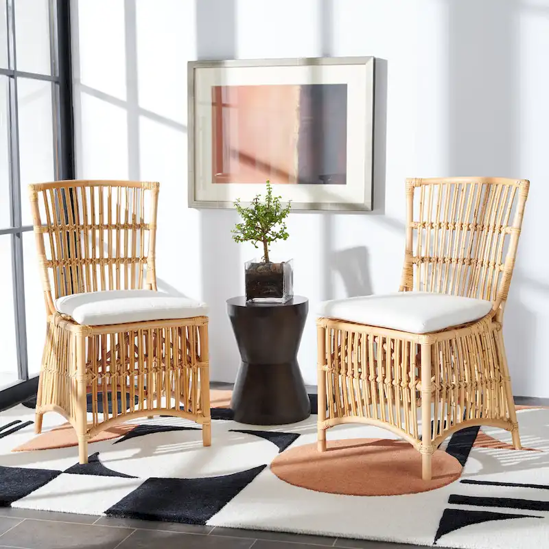 SAFAVIEH Patty Rattan Accent Chair with Cushion (Set of 2) - 19.7 W x 22.1 L x 35.4 H - 20Wx22Dx35H
