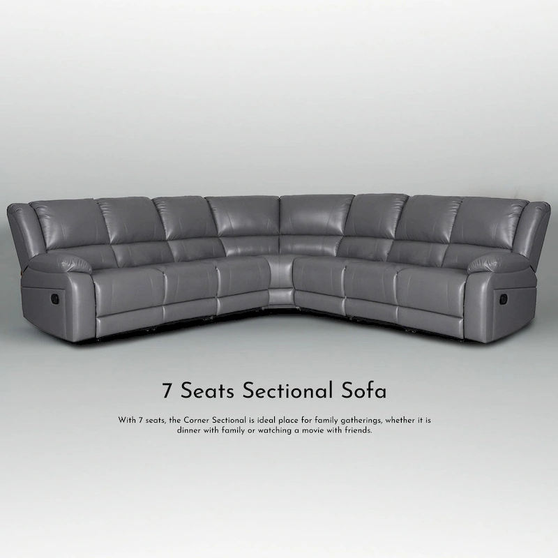 129W 7-Seat Faux Leather Manual Recliner Large Sectional Reclining Sofa