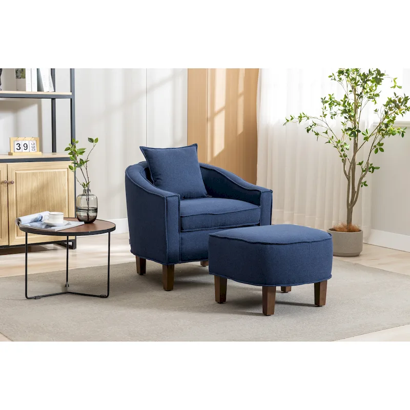 Upholstered Barrel Accent Chair with Ottoman