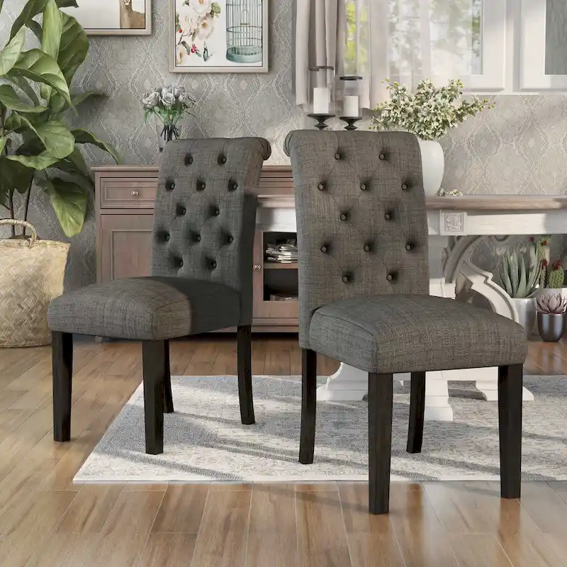 Brec Farmhouse Marble Top 5-Piece Round Dining Table Set with Tufted Chairs by Furniture of America