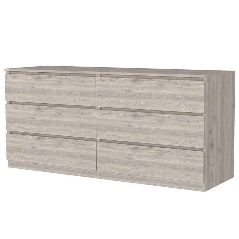6-Drawer Dresser, Black/White/Light Gray/Light Oak, Metal Rails, Modern
