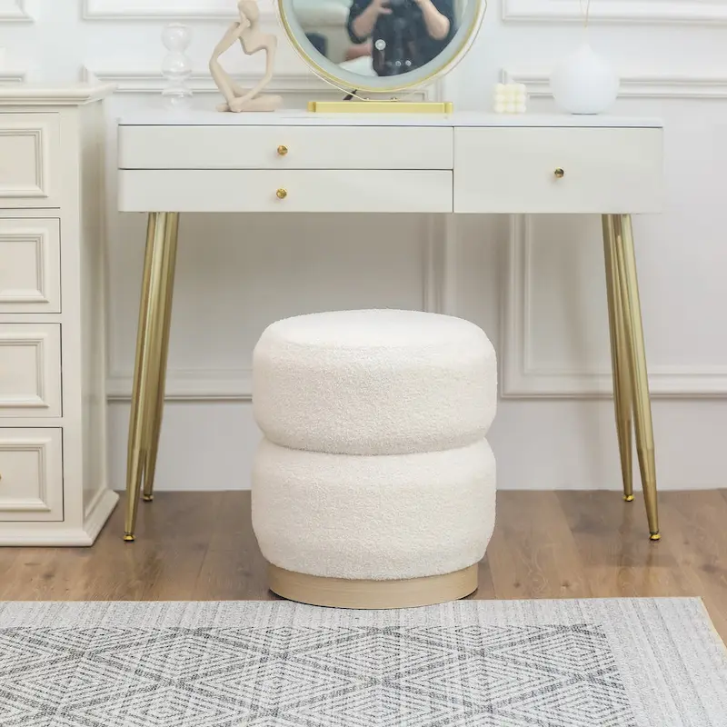 Adeco Teddy Round Upholstered Ottoman Stool