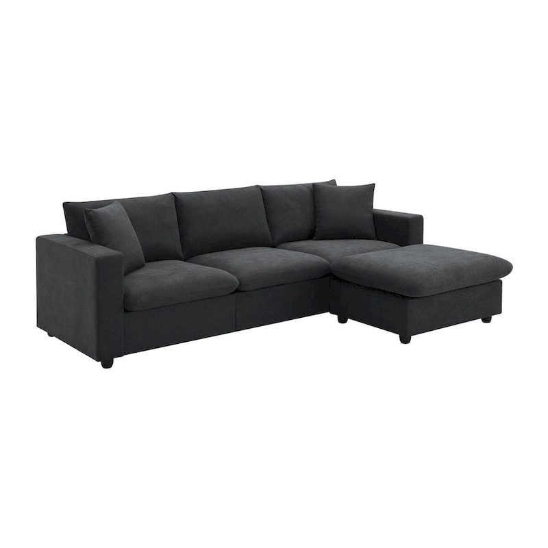 Modern Sectional Sofa,L-shaped Couch Set with 2 Free pillows,4-seat Polyester Fabric Couch Set with Convertible Ottoman