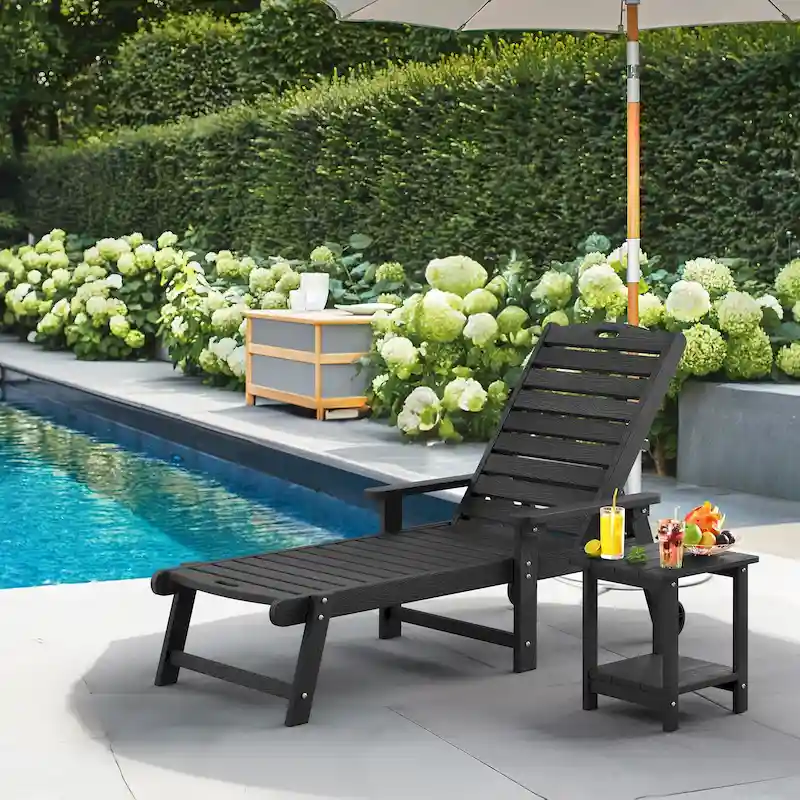Yurevna HDPS All Weather Outdoor Chaise Lounge With Side Table (2-piece Set)
