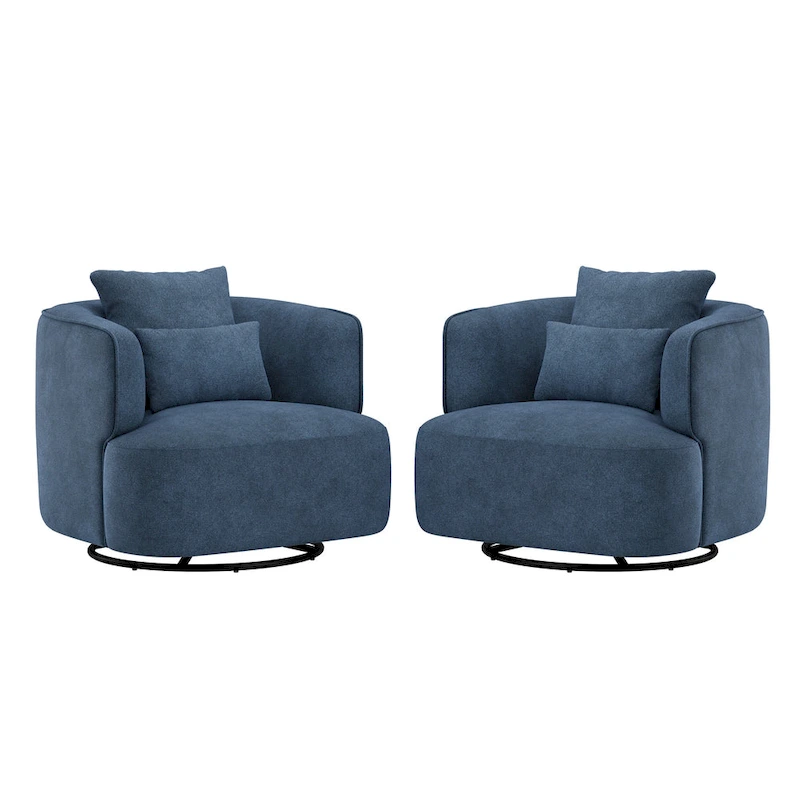 LUE BONA 2 Set Swivel Accent Armchair Fabric Blend, Modern Barrel Living Room Sofa Chair - 32.7 W x 32.7 D x 26.8 H