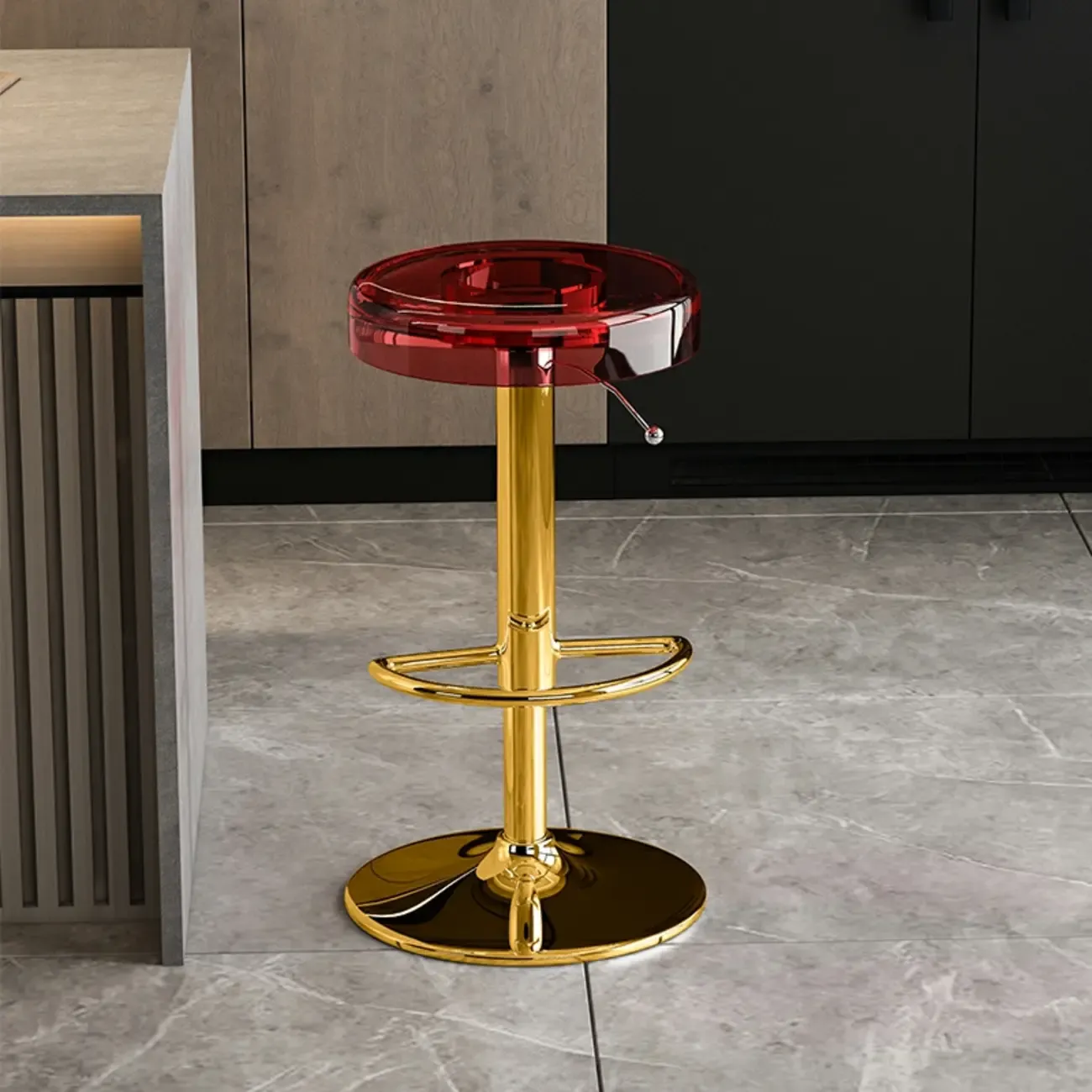 Sleek Metal Clear Acrylic Swivel Adjustable Bar Stool