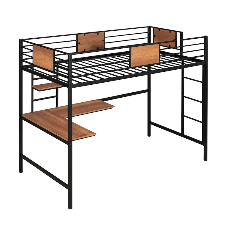 Merax Twin Metal Loft Bed with Desk and Shelf